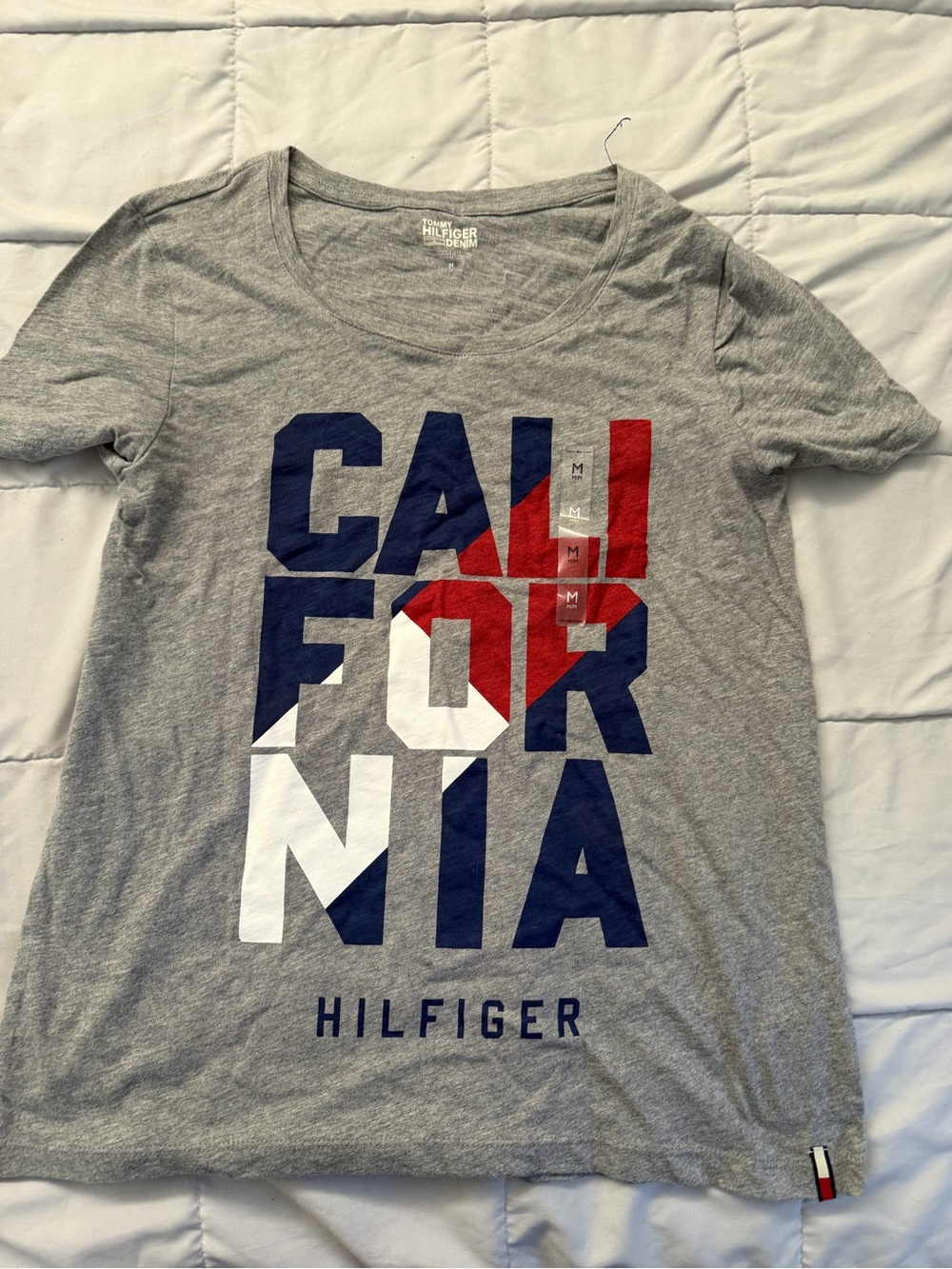 Tommy Hilfiger Gray California Graphic Short Sleeve Tee with Red, Navy & White